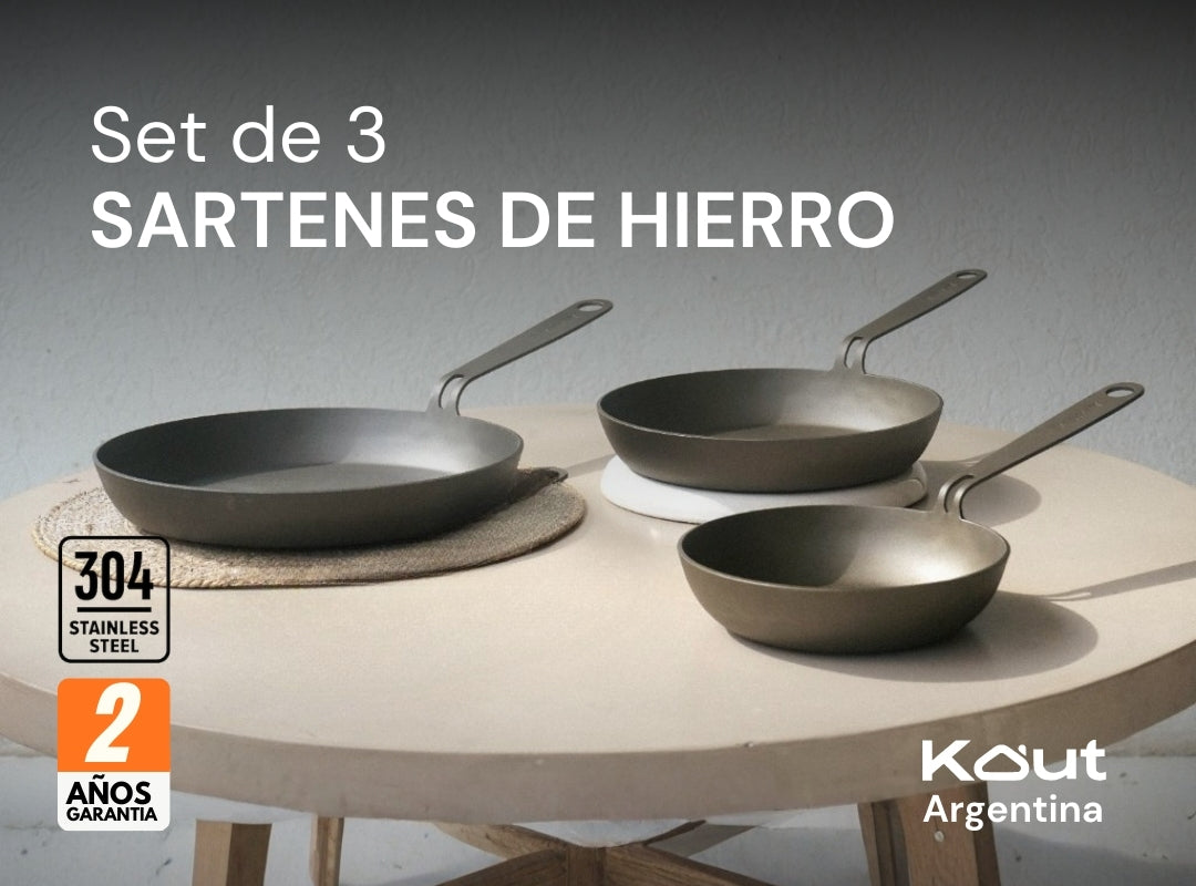 Set 3 Sartenes de Hierro Precuradas (30, 25, 20cm)
