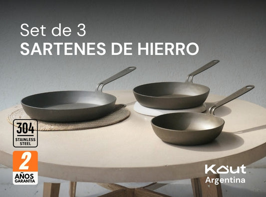 Set 3 Sartenes de Hierro Precuradas (30, 25, 20cm)