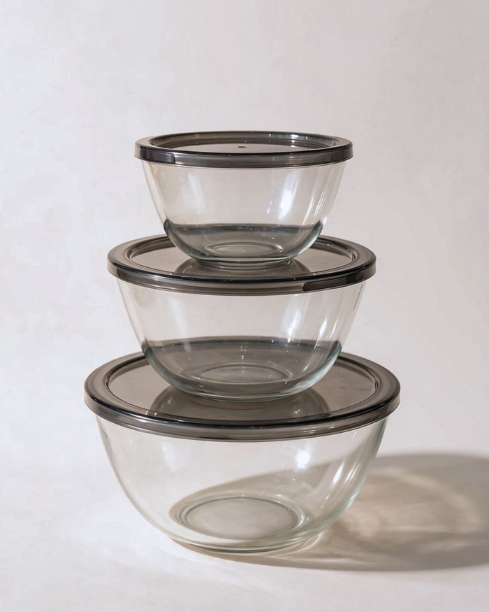 Set x3 Bowls de Vidrio Redondos Herméticos con Tapa